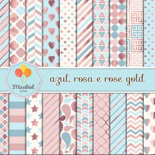 Papel Digital - Azul, Rosa e Rose Gold 1