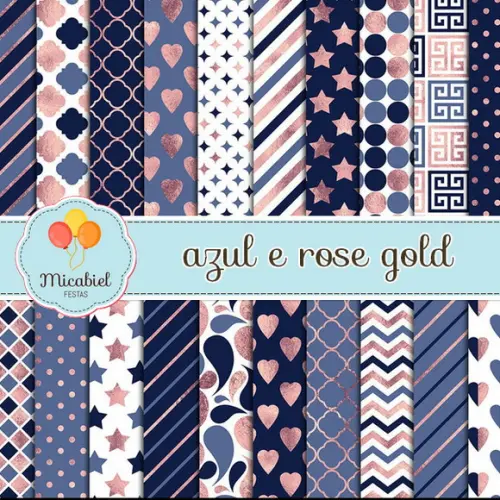 Papel Digital - Azul e Rose Gold 1