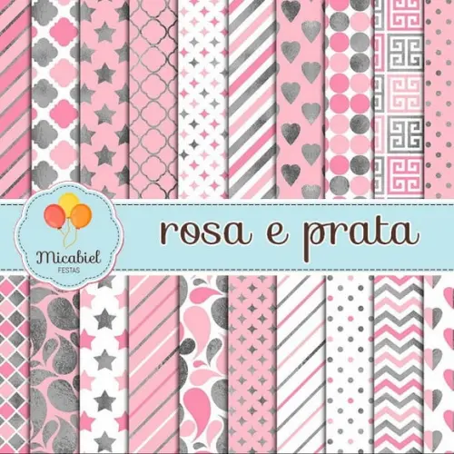 Papel Digital - Rosa e Prata 1