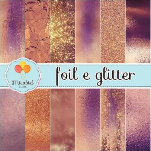 Papel Digital - Foil e Glitter (rose gold)