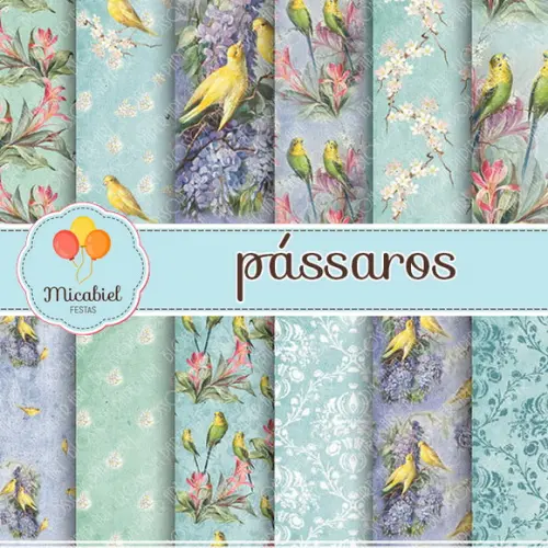 Papel Digital - Pássaros (azul) 1