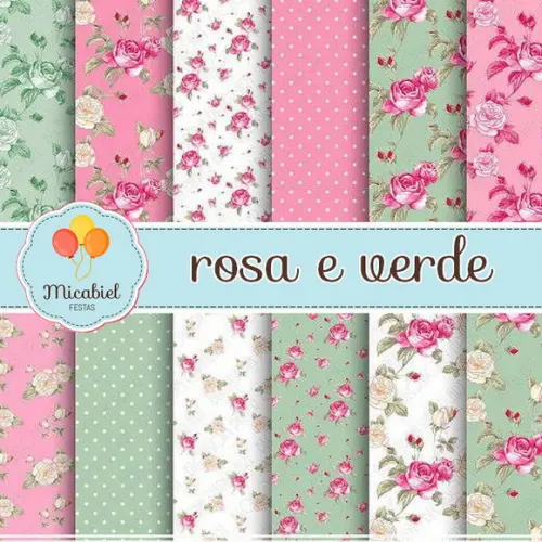 Papel Digital - Rosa e Verde 1