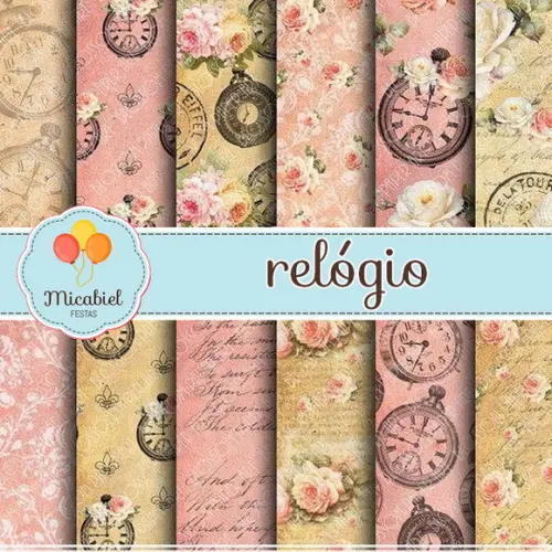 Papel Digital - Relógio (rosa) 1