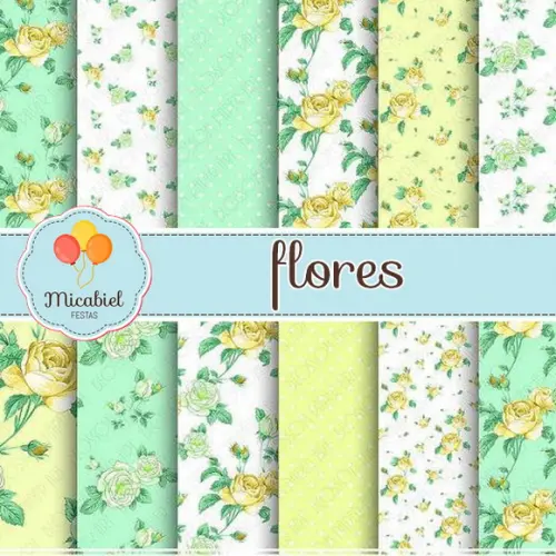 Papel Digital - Flores (verde e Amarelo) 1