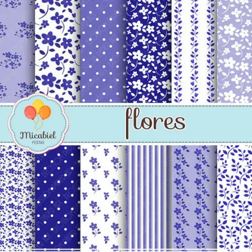 Papel Digital - Flores (azul) 1