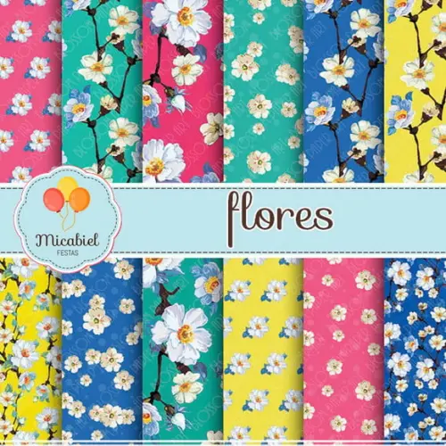 Papel Digital - Flores (branco) 1