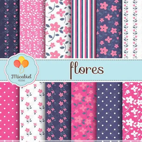 Papel Digital - Flores (rosa e Azul) 1