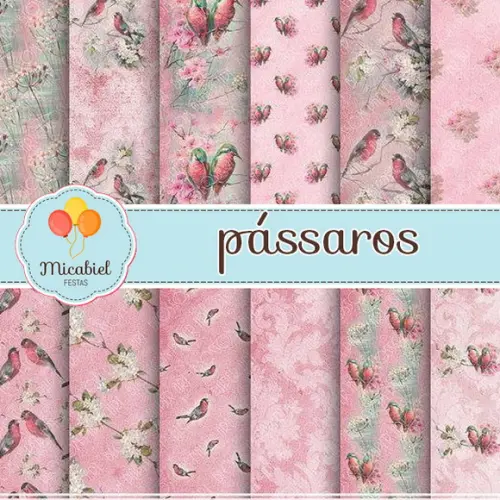 Papel Digital - Pássaros (rosa) 1