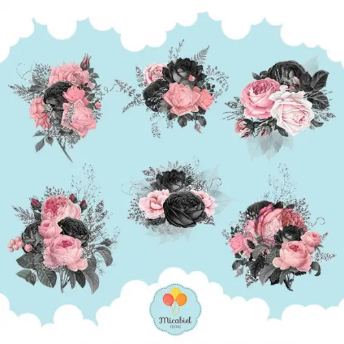 Clipart - Flores (preto e Rosa) 1