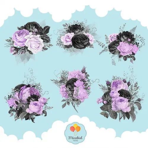 Clipart - Flores (preto e Roxo) 1