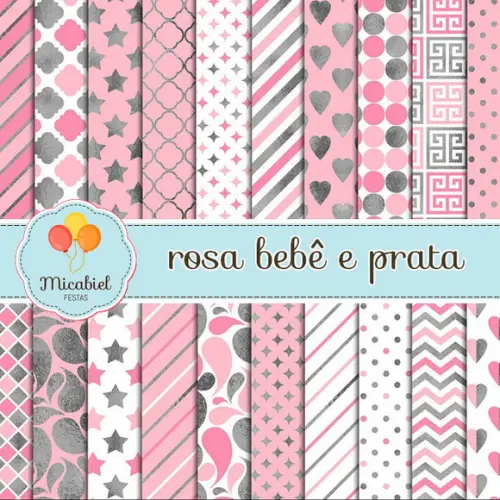 Papel Digital - Rosa e Prata 1