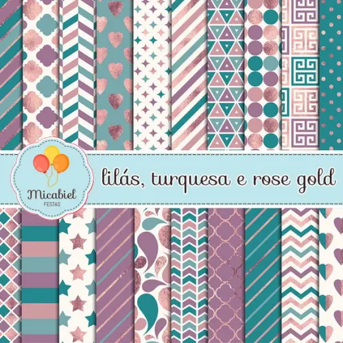 Papel Digital - Lilás, Turquesa e Rose Gold 1