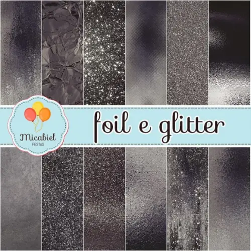 Papel Digital - Foil e Glitter (preto)