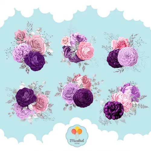 Clipart - Flores (rosa e Roxo) 1