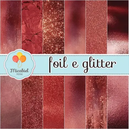 Papel Digital - Foil e Glitter (vermelho)