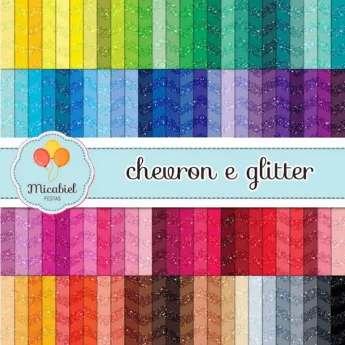 Papel Digital - Combo Chevron e Glitter (100 Cores)