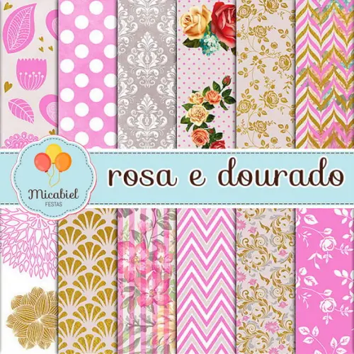 Papel Digital - Rosa e Dourado 1