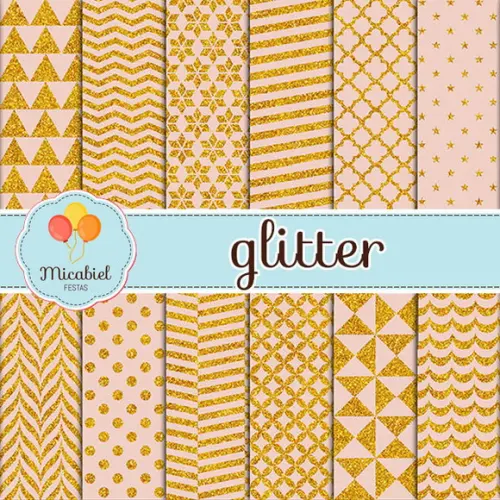 Papel Digital - Glitter (pêssego e Dourado) 1
