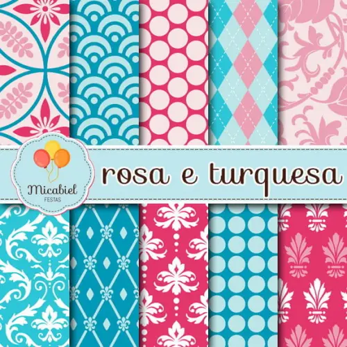 Papel Digital - Rosa e Turquesa 1