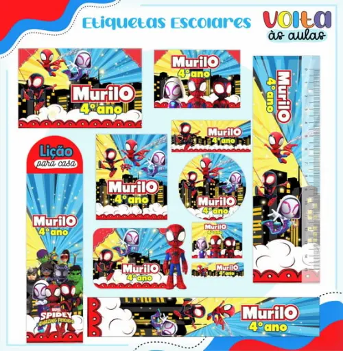Arquivo de Corte - Etiqueta Escolar (spidey e Seus Amigos) a