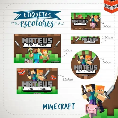 Arquivo de Corte - Etiqueta Escolar (minecraft) a