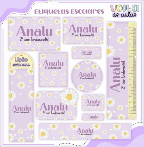 Arquivo de Corte - Etiqueta Escolar (margaridas) a
