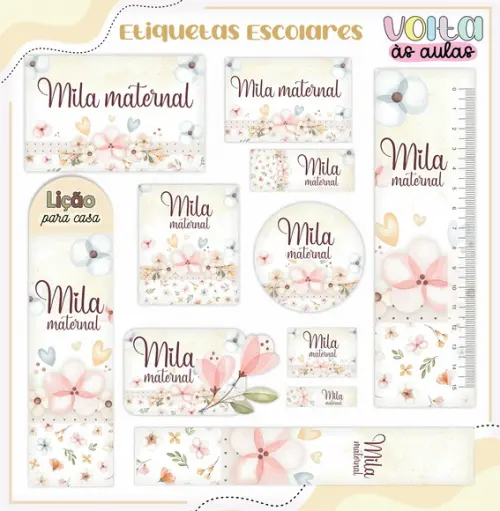 Arquivo de Corte - Etiqueta Escolar (floral) I