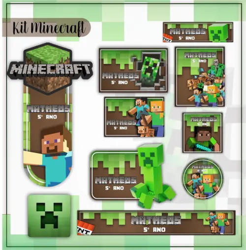 Arquivo de Corte - Etiqueta Escolar (minecraft) c