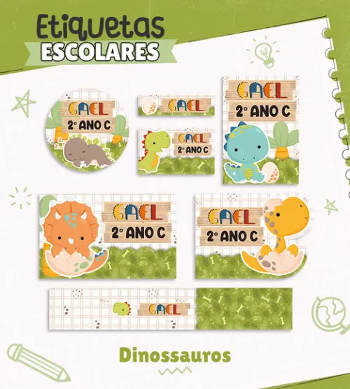 Arquivo de Corte - Etiqueta Escolar (dinossauros) K
