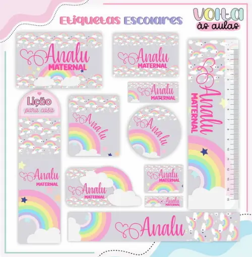 Arquivo de Corte - Etiqueta Escolar (arco-íris) F