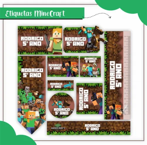 Arquivo de Corte - Etiqueta Escolar (minecraft) D