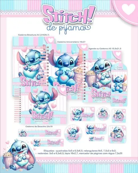 Arquivo Digital - Etiqueta Escolar (stitch de Pijama) a