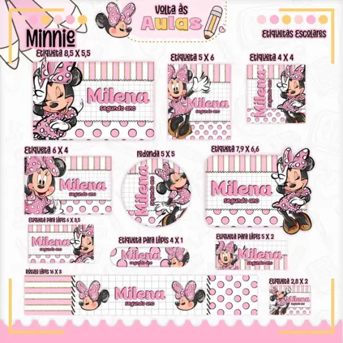 Arquivo de Corte - Etiqueta Escolar (minnie Rosa) a
