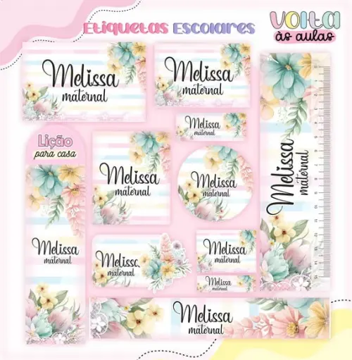 Arquivo de Corte - Etiqueta Escolar (floral) H