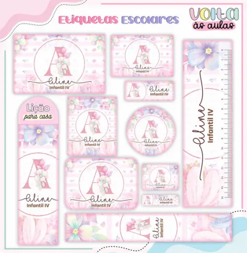 Arquivo de Corte - Etiqueta Escolar (floral) J