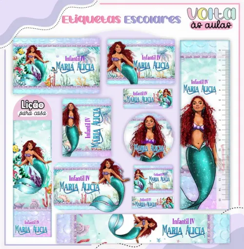 Arquivo de Corte - Etiqueta Escolar (a Pequena Sereia) G