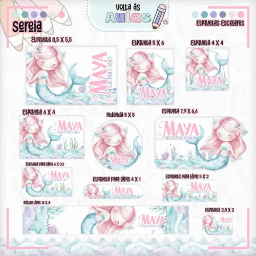 Arquivo de Corte - Etiqueta Escolar (sereia) I