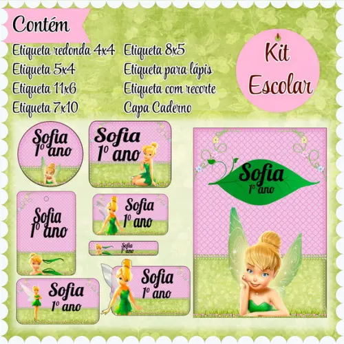 Arquivo de Corte - Etiqueta Escolar (tinker Bell) a