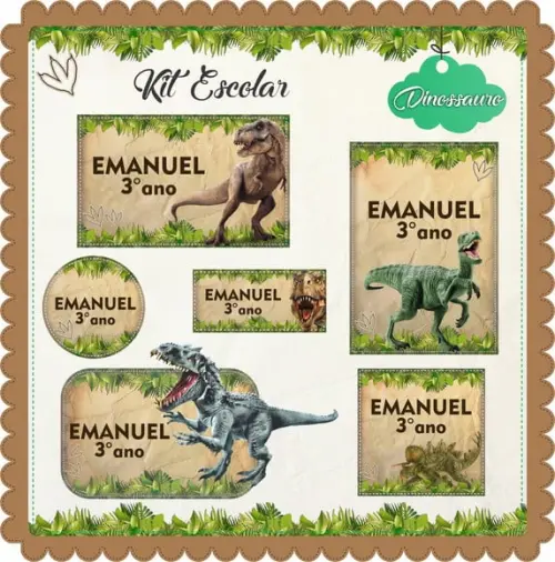 Arquivo de Corte - Etiqueta Escolar (dinossauros) B