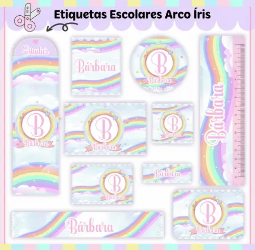Arquivo de Corte - Etiqueta Escolar (arco-íris) e