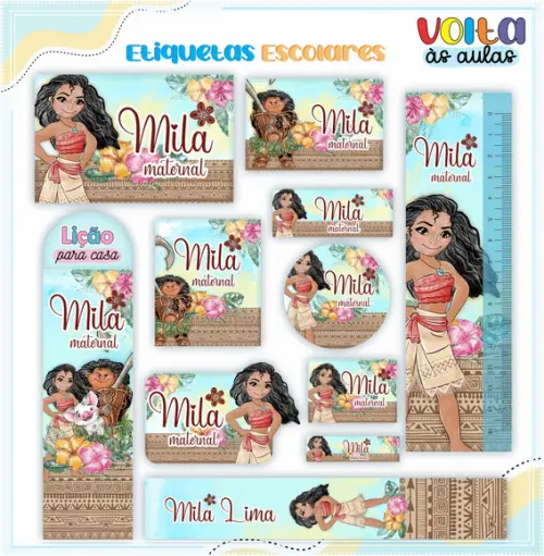 Arquivo de Corte - Etiqueta Escolar (moana) e