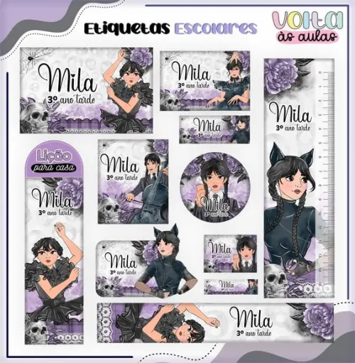 Arquivo de Corte - Etiqueta Escolar (wandinha) c