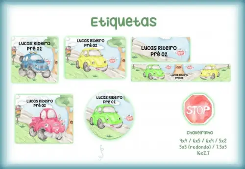 Arquivo Digital - Etiqueta Escolar (Carrinhos) A