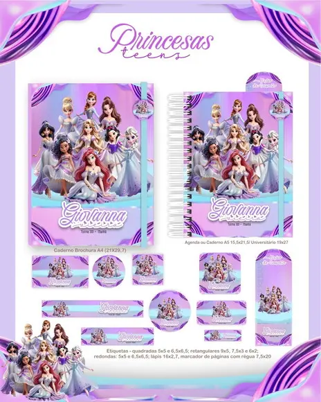 Arquivo Digital - Etiqueta Escolar (princesas Teen) a