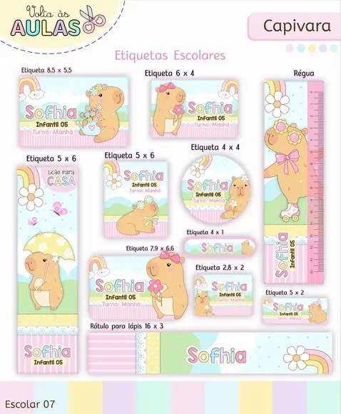 Arquivo de Corte - Etiqueta Escolar (capivara) G