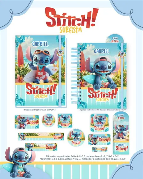 Arquivo Digital - Etiqueta Escolar (stitch Surfista) a