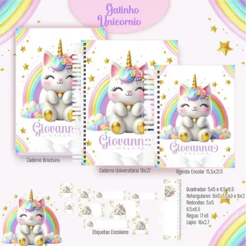 Arquivo Digital - Etiqueta Escolar (gatinho Unicórnio) a