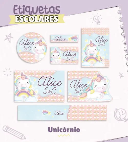 Arquivo de Corte - Etiqueta Escolar (unicórnio) K