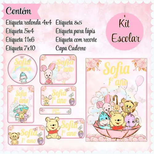 Arquivo de Corte - Etiqueta Escolar (ursinho Pooh) D