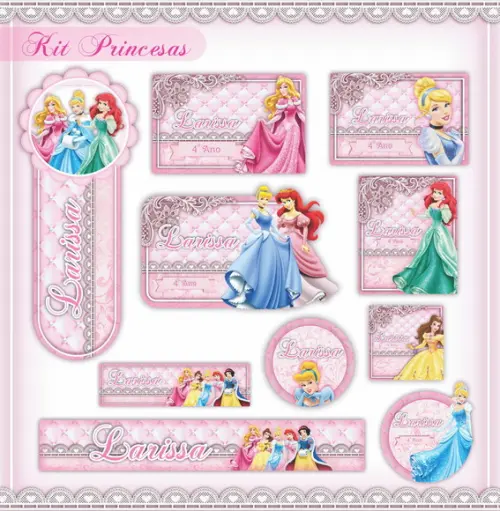 Arquivo de Corte - Etiqueta Escolar (princesas) e